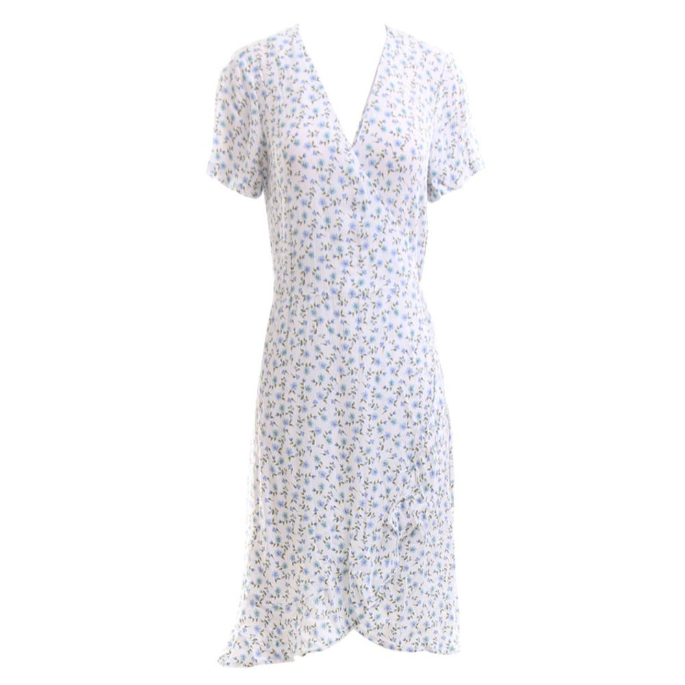 Stradivarius White Floral Wrap Mini Dress in White